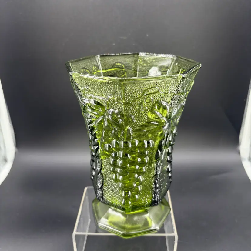 Anchor Hocking Footed Vase W/ Grapes And Leaves Pattern