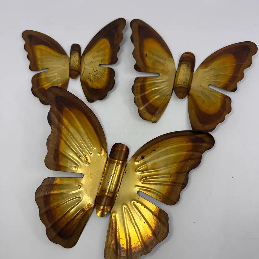 Copper Brass Butterfly Wall Hangings Set/3