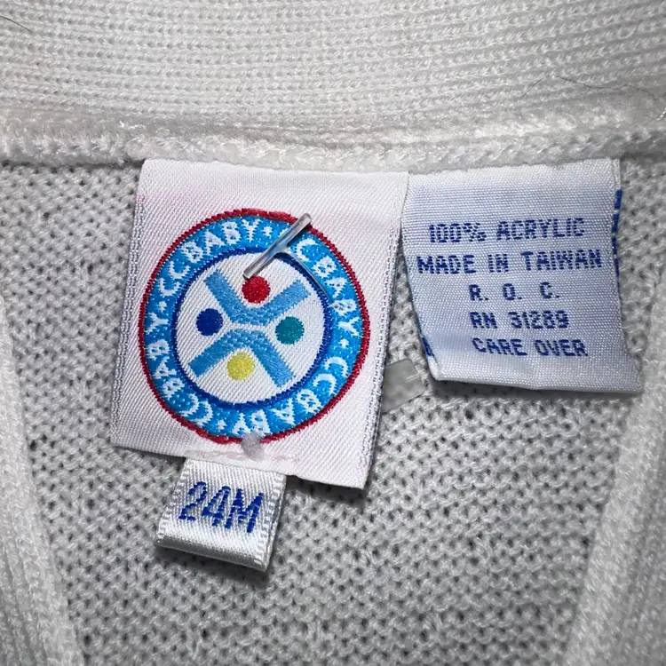 NOS Vintage Infant 24M CC Baby 100% Acrylic Button Up Sweater W/Hat Made In Taiwan Republic Of China