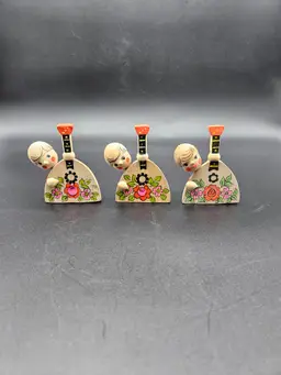 Vtg Russian Hand Crafted Painted Wood Boy Playing Balalaika Figurines Set of 3