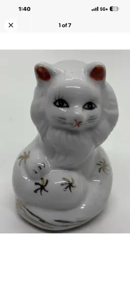 Vtg White/Gold Starburst Small Ceramic Cat Figurine