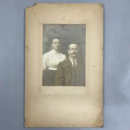 Antique Photo Cabinet Card Couple Man Large Mustache Woman High Neck Blouse