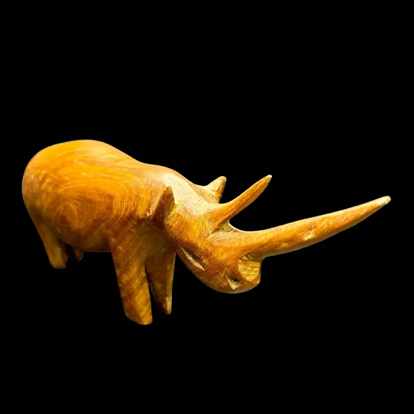 MCM Style Wooden Carved Rhinoceros Figure 10”