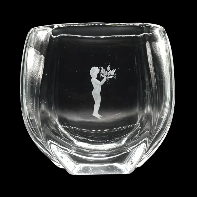 Vintage Crystal Hand Engraved Vase by Johansfors Glasbruk Sweden