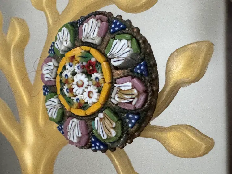 Antique Round Micro Mosaic Brooch