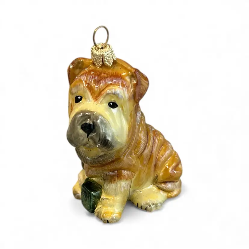 Handblown Glass Shar Pei Dog Hanging Christmas Ornament