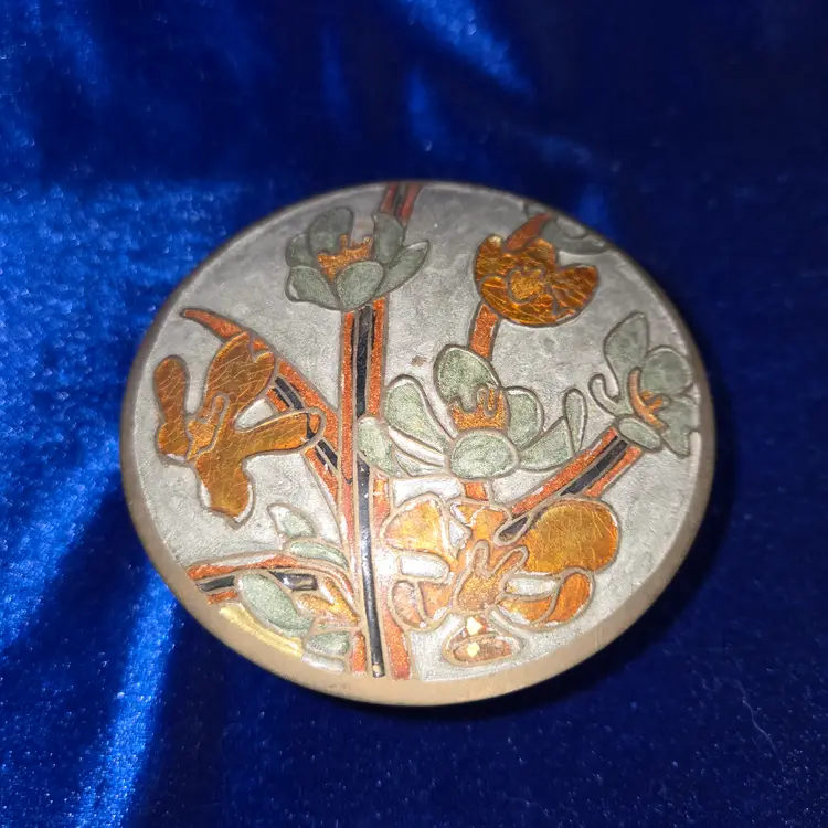 200  Cloisonne on Brass Trinket Box  VTG Floral India