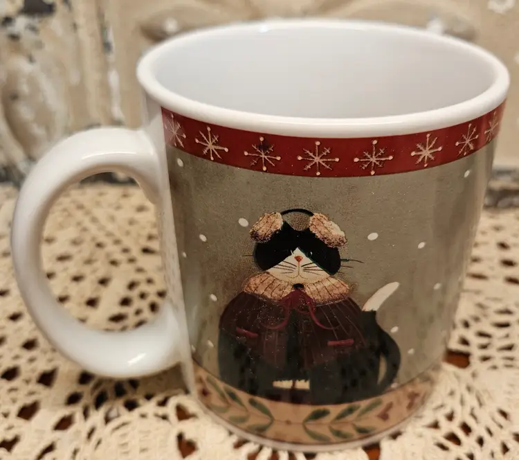 Oneida Holiday Cats Mug Fiddlestix Black Cape 12 oz