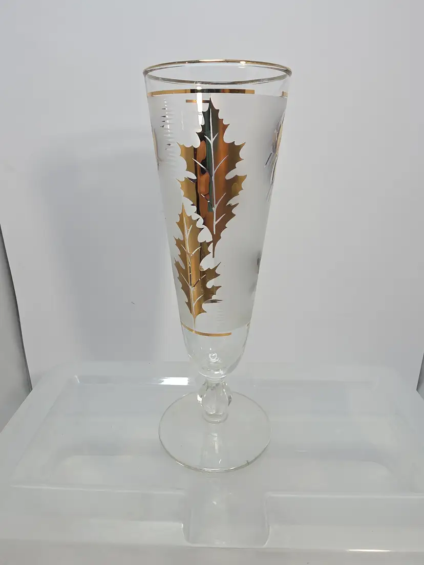 Vintage Libbey Golden Foliage Pilsner Glass MCM Barware 10 oz 8.25"