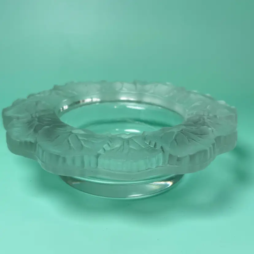 Vintage Frosted Crystal Geranium Flower Honfleur Wine Coaster Trinket Dish Bowl