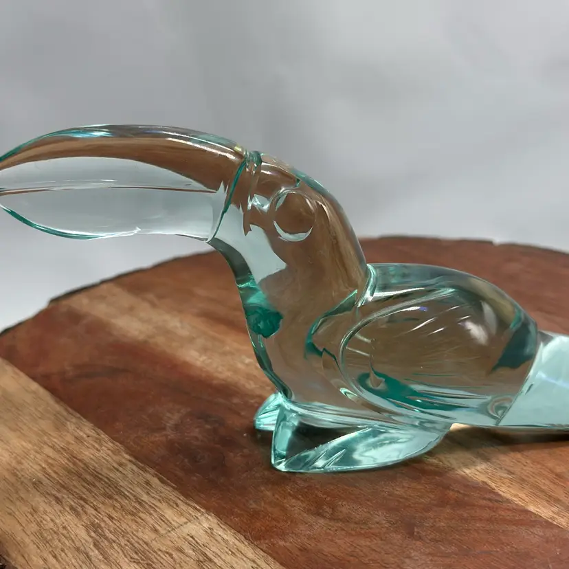 Art Glass Toucan Sculpture Paperweight Light Green Teal Blue