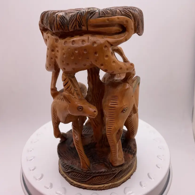 ITW VTG Carved Wood Animal Totem 4” Elephant Cheetah Gazelle