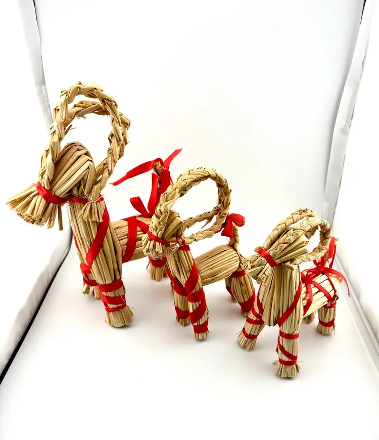Vintage Swedish Straw Goats Set Of 3 Christmas Decorations