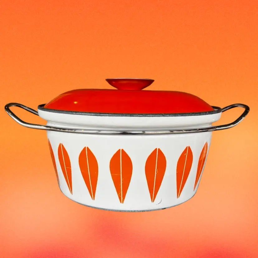 Vintage Cathrineholm Dutch Oven, Orange and White Enameled Steel
