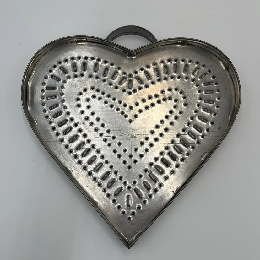 Vintage Pierced Tin Heart Cheese Mold- Primitive