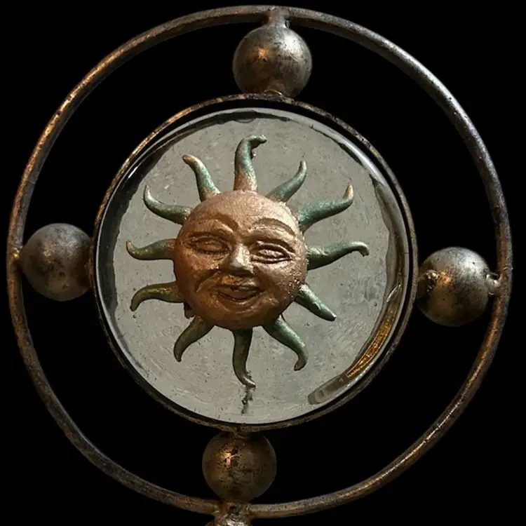 Celestial Sun & Compass Points Glass/Metal Candle Holder