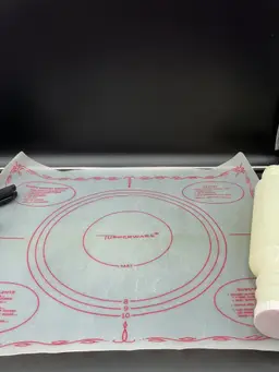 Tupperware Pastry Mat and fillable rolling pin. Mat is 18x22 inches. 1965 Rexall
