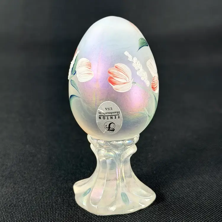 Fenton Hand Painted Signed And Numbered Egg On Pedestal 4”