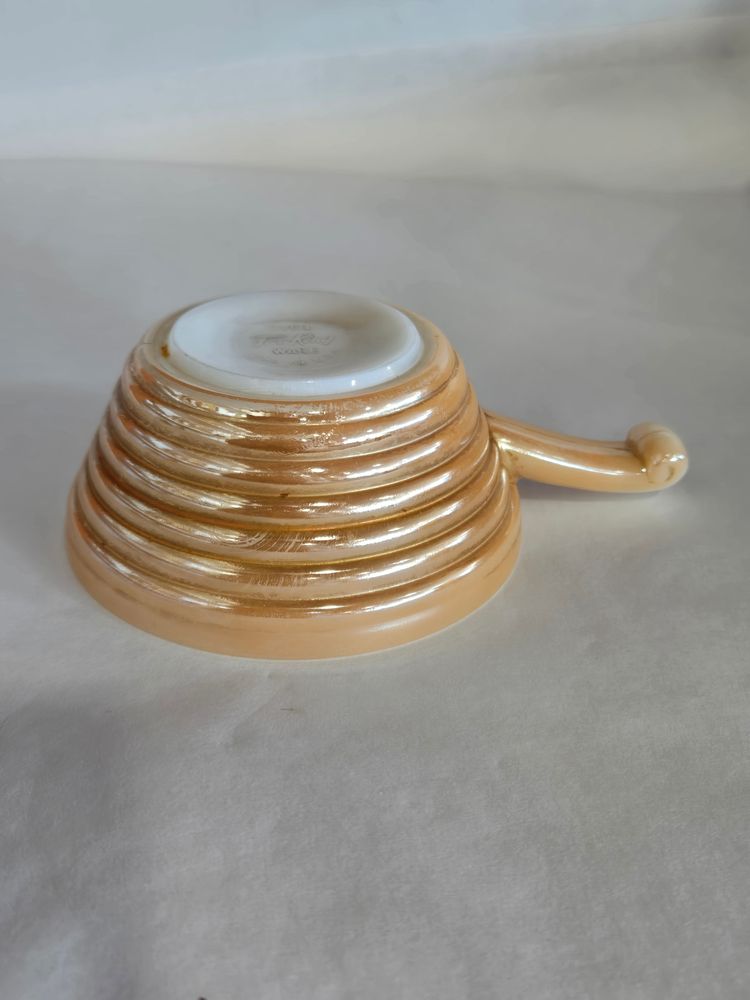 Vintage Fire King Peach Luster Beehive Handle Soup Bowl