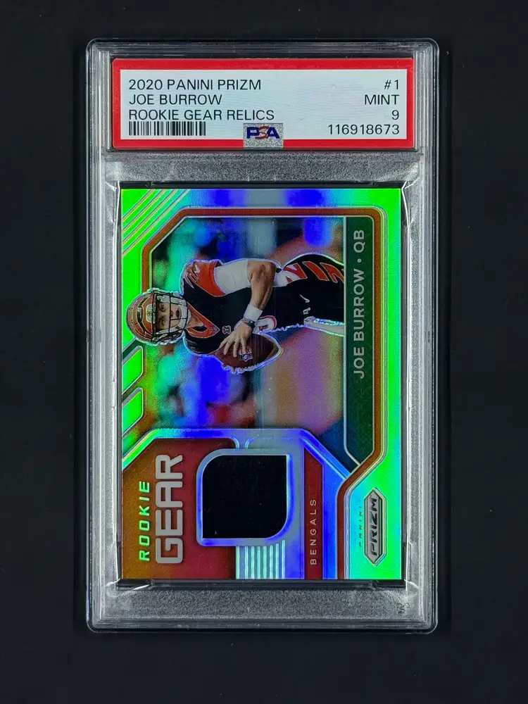 2020 Panini Prizm #1 Joe Burrow Rookie Gear Relics PSA 9