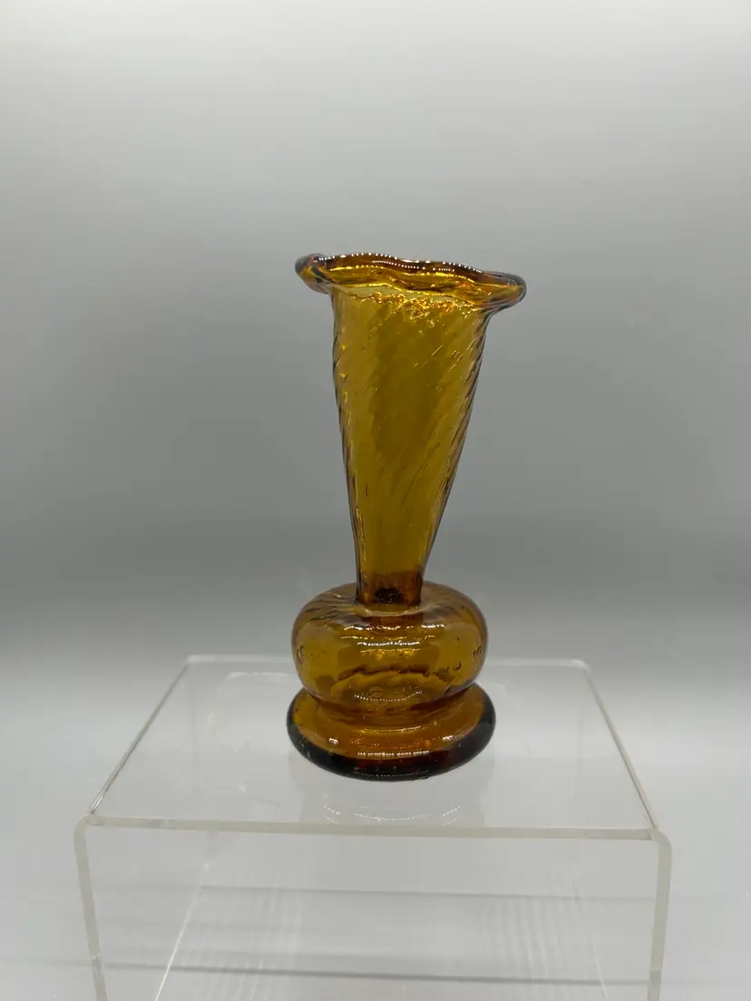 24043 Hand Blown Amber Twist Bud Vase - 5in