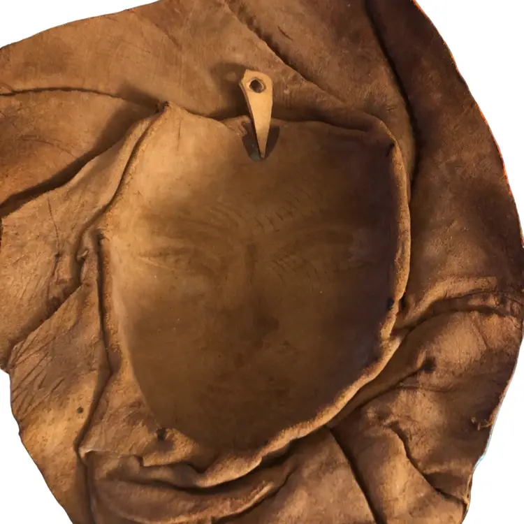 VINTAGE LEATHER TRIBAL MASK LADY FACE AFRICAN  FORT ART