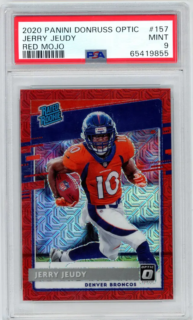 2020 Panini Donruss Optic JERRY JEUDY Rated Rookie Red Mojo Prizm #157 BRONCOS PSA 9 MINT