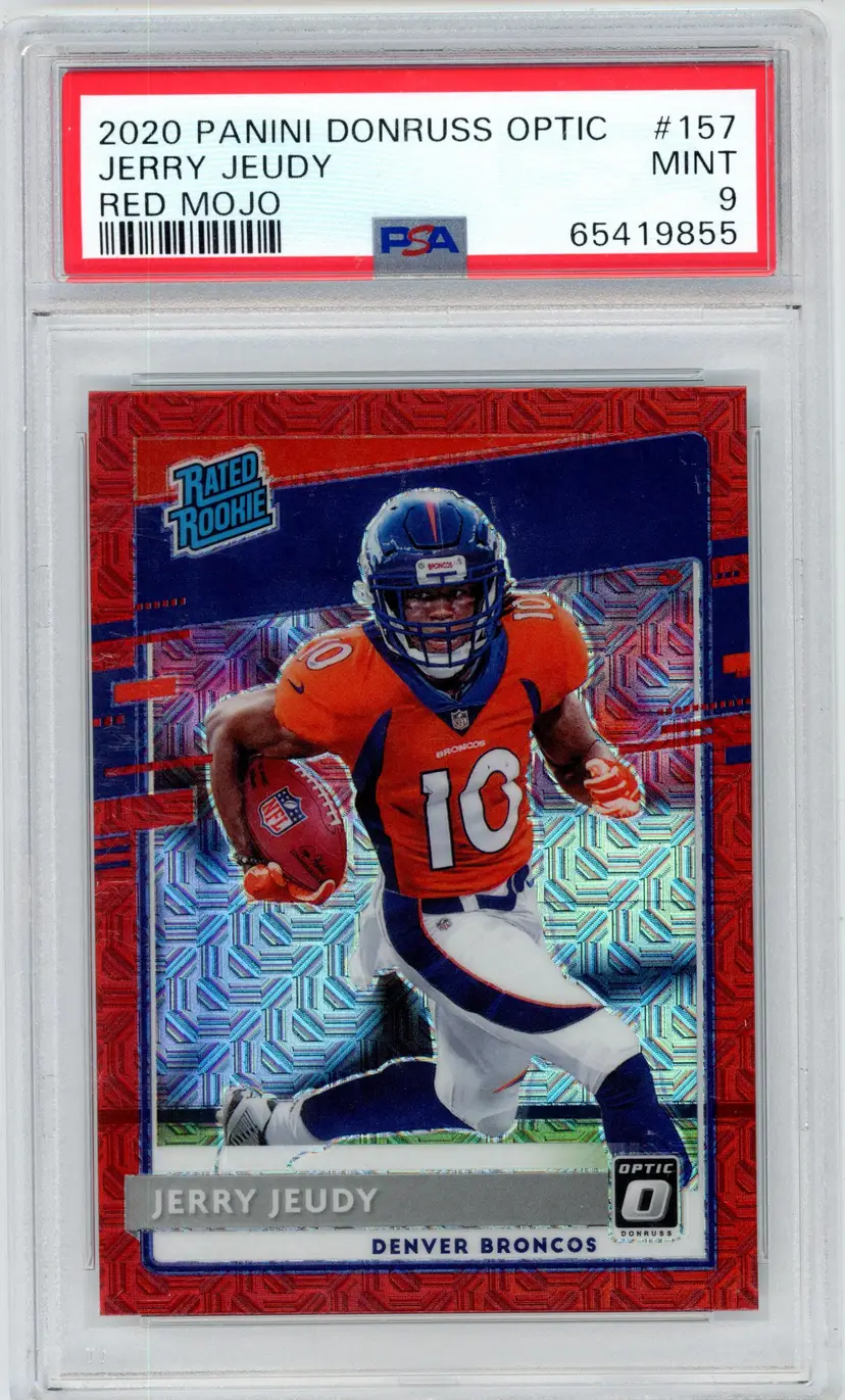 2020 Panini Donruss Optic JERRY JEUDY Rated Rookie Red Mojo Prizm #157 BRONCOS PSA 9 MINT