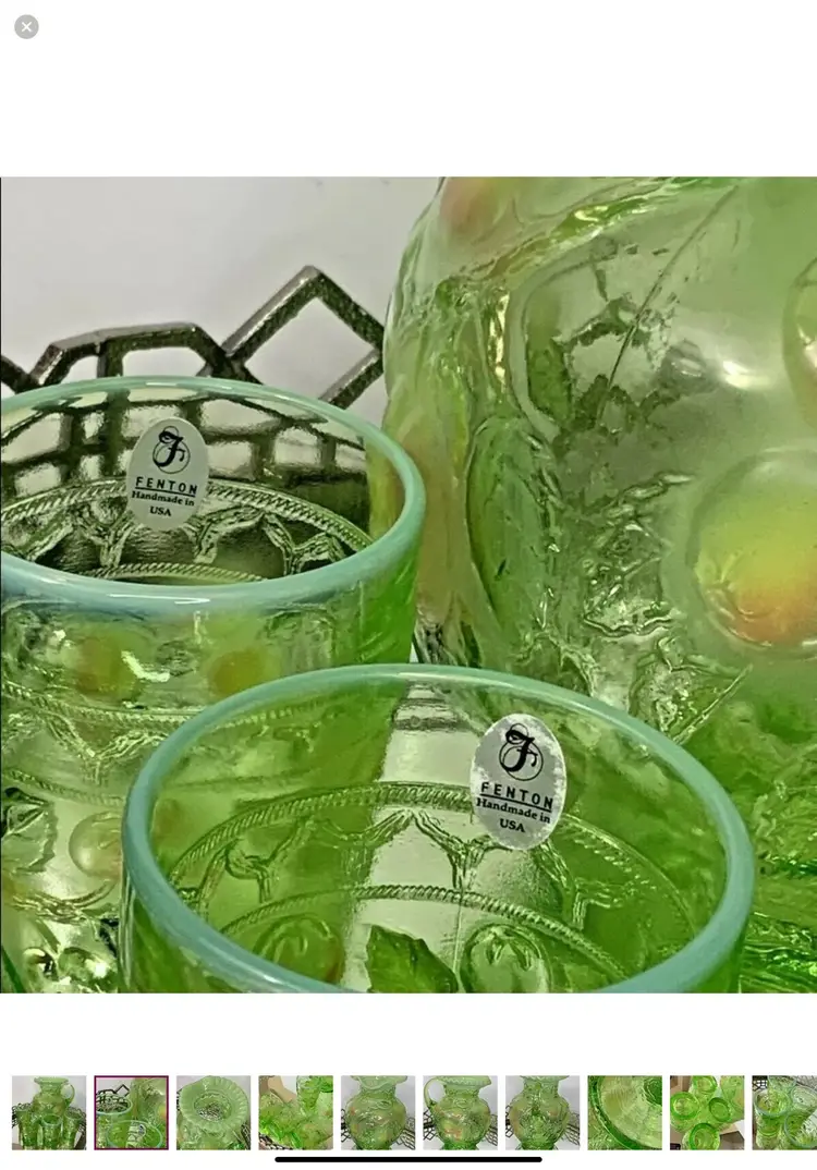 Fenton Apple Tree Pitcher And 4 Tumblers Signed Green Set #101