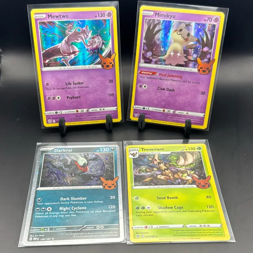 Pokémon Lot Mewtwo Holo, Mimikyu Holo, Darkrai Holo, Trevenant Holo