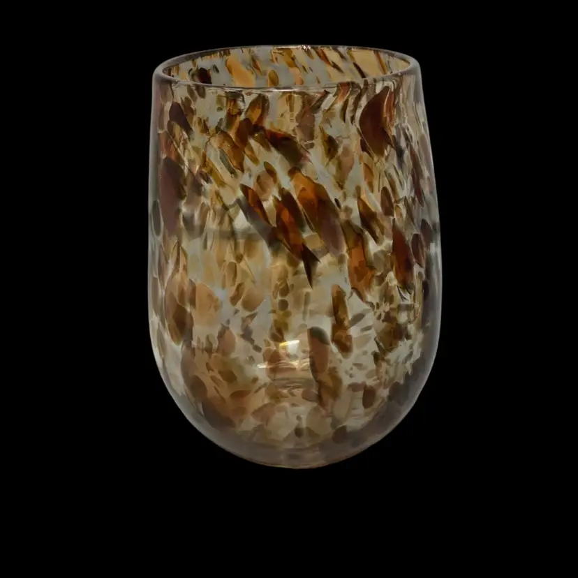 Amber And Gold Flecks Glass Vase! 6” Tall!