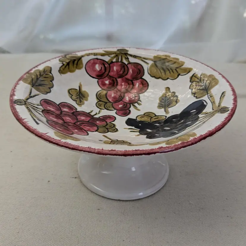 Vintage Italian Pottery Fruit Motif Pedestal Dish