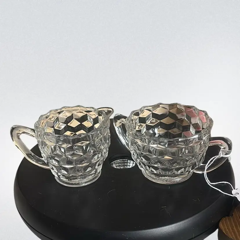 Fostoria American Clear Glass Creamer & Open Sugar Bowl