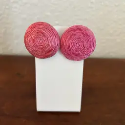 Vintage Pink Woven Circle Stud Earrings 1.25”