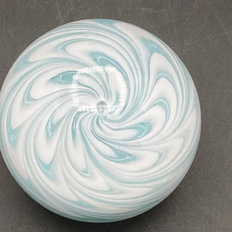 3475-Vintage Blue And White Swirl Paperweight, Signed, 2003, 3.5”