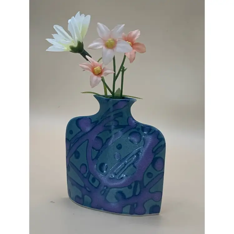 Handmade ESP Earth & Sky Pottery Mini Bud Vase. Signed “Bloom” North Carolina 2 7/8” Tall