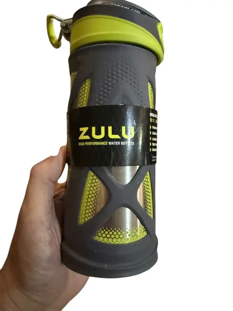 Zulu Stainless Water Bottle With Soft Straw Locking Lid And Cover. Grey. NWT