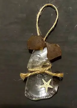 Authentic Sea Glass Handmade Puppy Christmas Ornament With Starfish