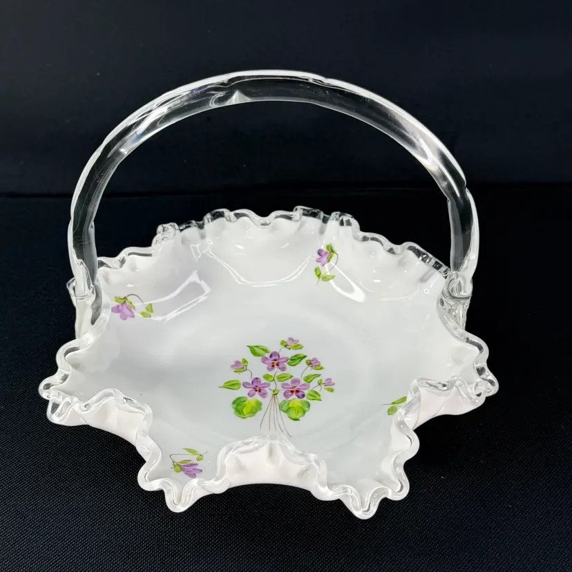 Fenton Violets On Snow Basket