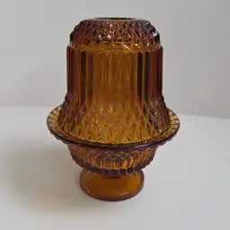 Indiana Glass Amber Diamond Point Fairy Lamp 2pc Footed Angel Light 6-1/2in MCM