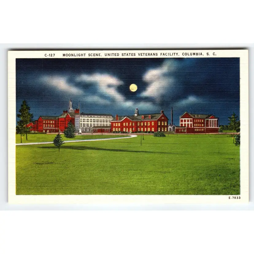 Moonlight United States Veterans Facility Columbia South Carolina Linen Postcard