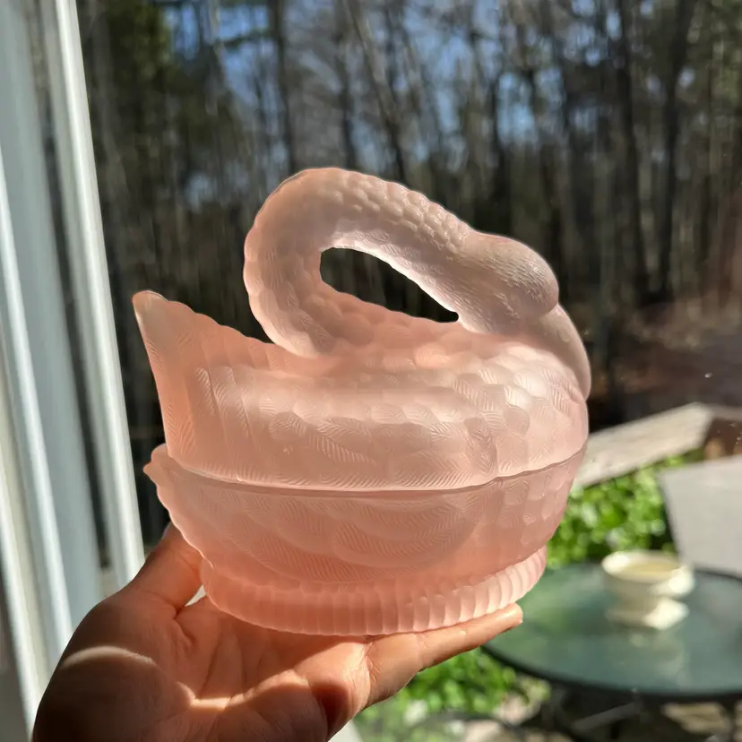Pink Frosted Glass Swan Covered Dish *CALL OUT*