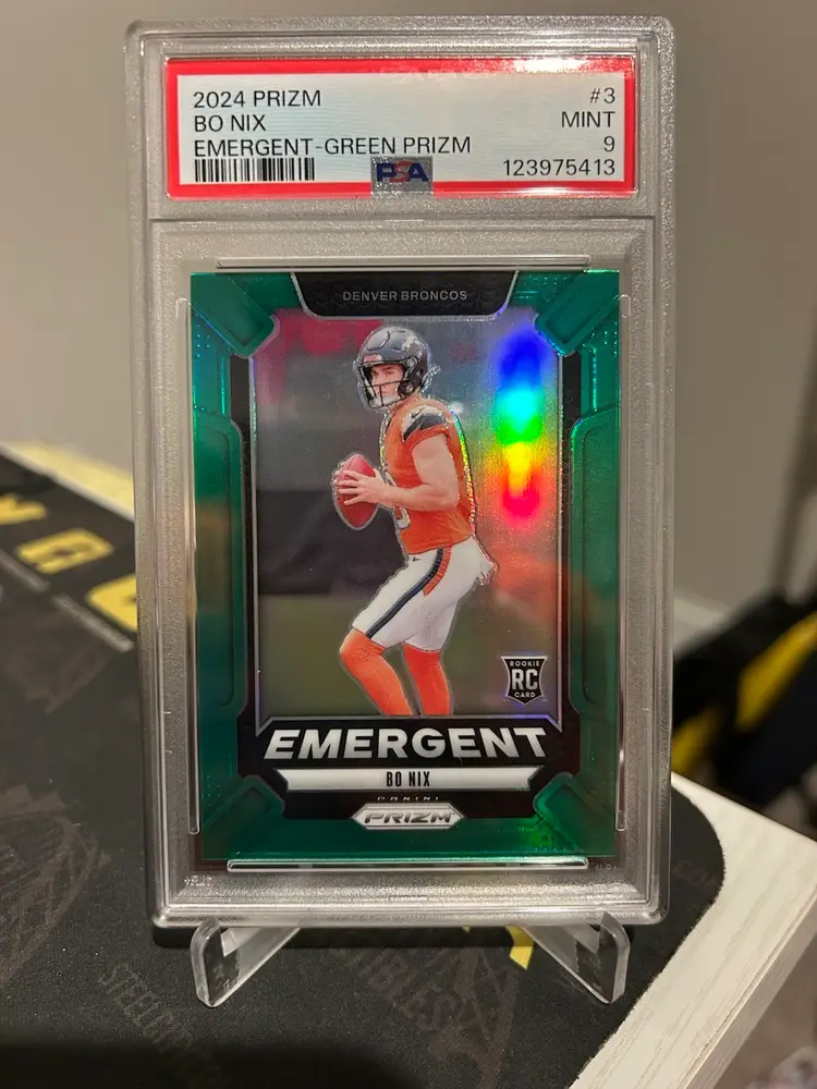2024 Panini Prizm Bo Nix Emergent Green Rookie Prizm PSA 9 Card No. 3