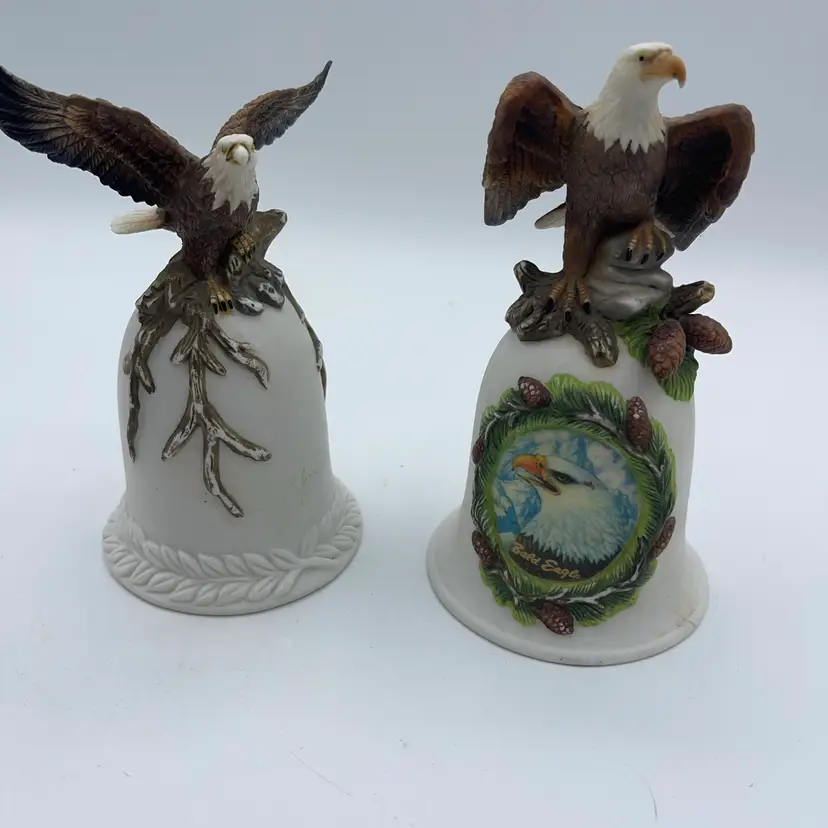 Porcelain Bald Eagle Bells Set Of Two 5 1/4 Inches Tall