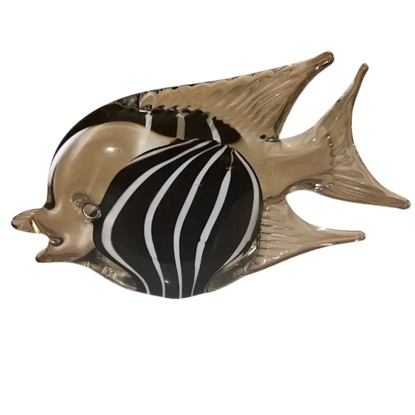 Taiwan Art Glass Fish Paperweight Black & White 4.5β