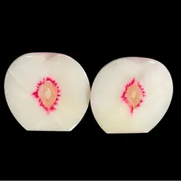 Large Pair Alabaster Stone Half Fruit Peach Bookends 7lbs