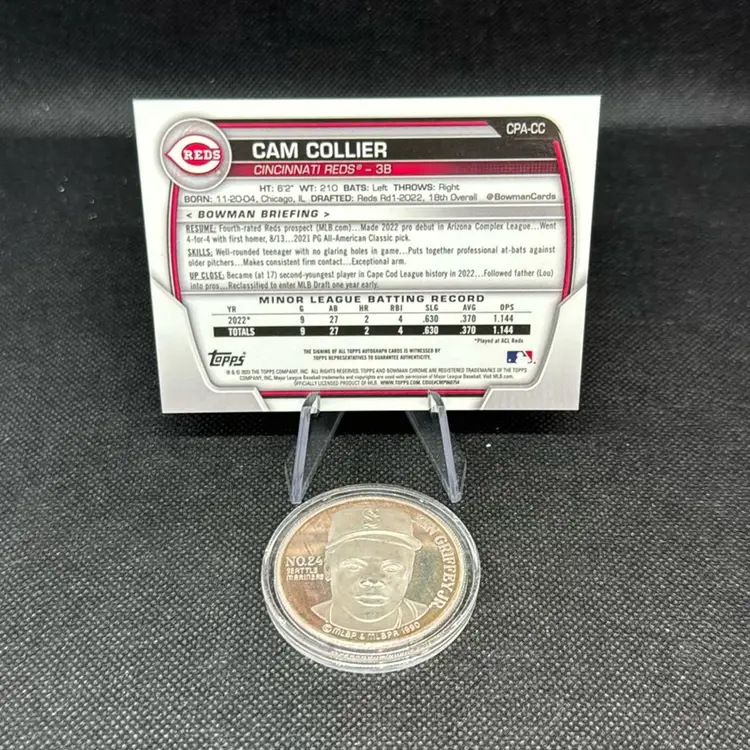 2023 Bowman Can Collier Purple Refractor Auto /250 Cincinnati Reds