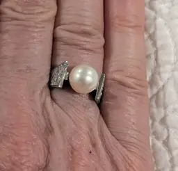 Vintage Sterling Silver Ring with High Set Faux Pearl, Size 6.75