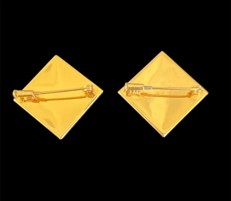 Vintage Fragonard Limoges Square Porcelain Gold Tone Trombone 2 Scatter Brooch's