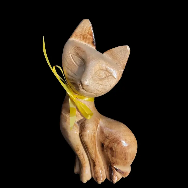 MCM Carved Wooden Siamese Cat Sculpture Figurine